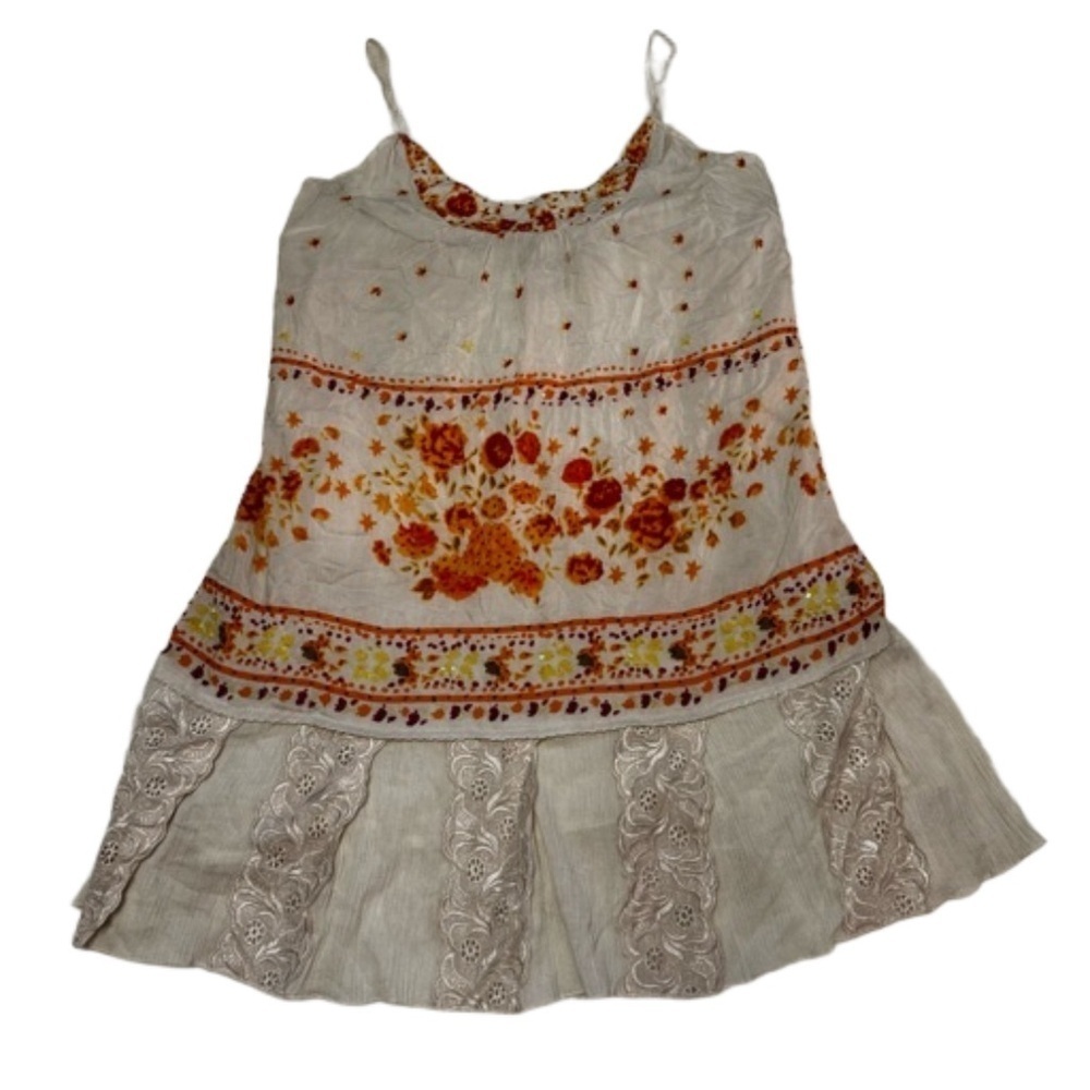 Free People  Dress and Cami Ivory& Orange Floral Print  Teal Cami  Size S/P NEW - Picture 14 of 17